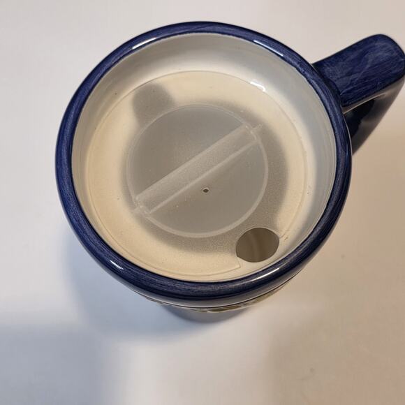 Set of 2 “Good Morning Sunshine!” Travel Mugs w Lids Blue Ceramic Coffee Cups - Picture 5 of 6